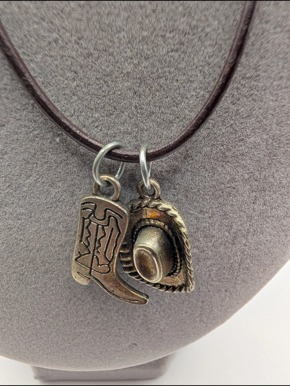 Necklace with Cowboy Hat and Boot Charms - Brown